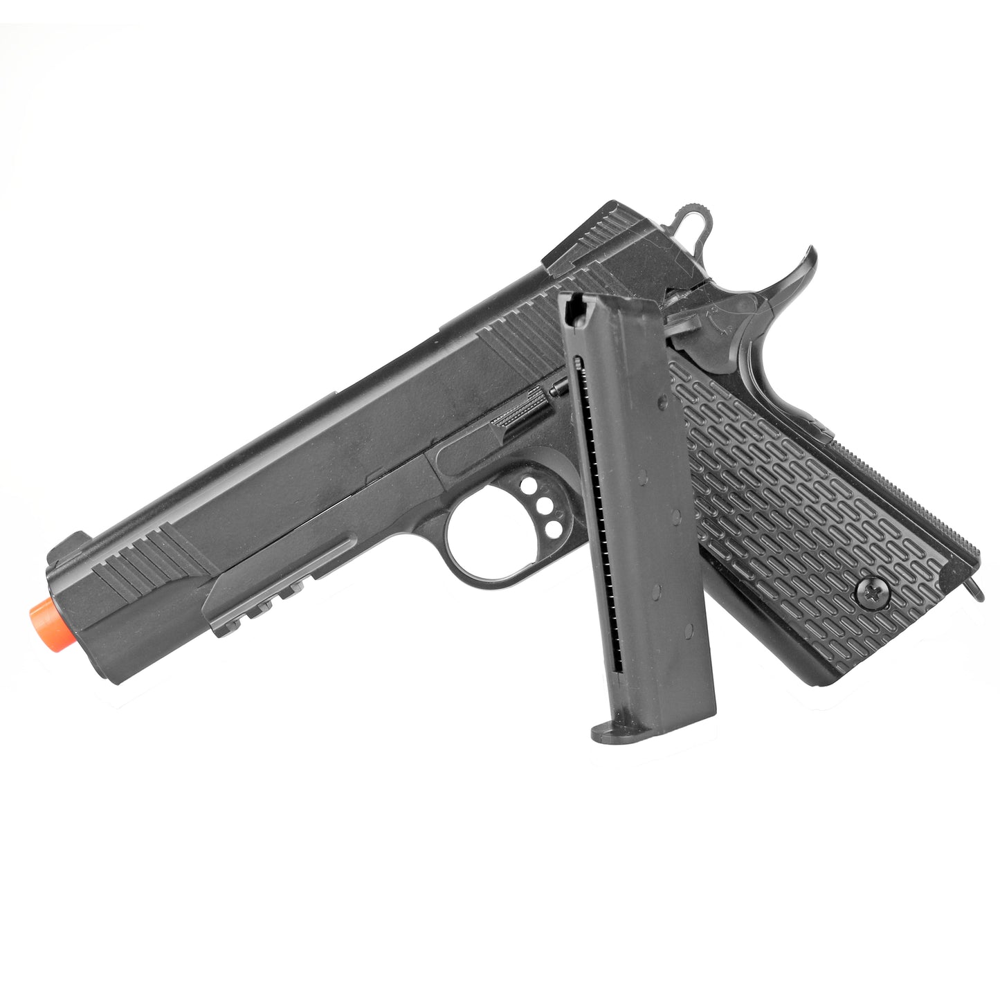 BBTac 1911 Tactical Airsoft Pistol Handgun Replica Gun Metal Body Build Spring Loaded (Black)