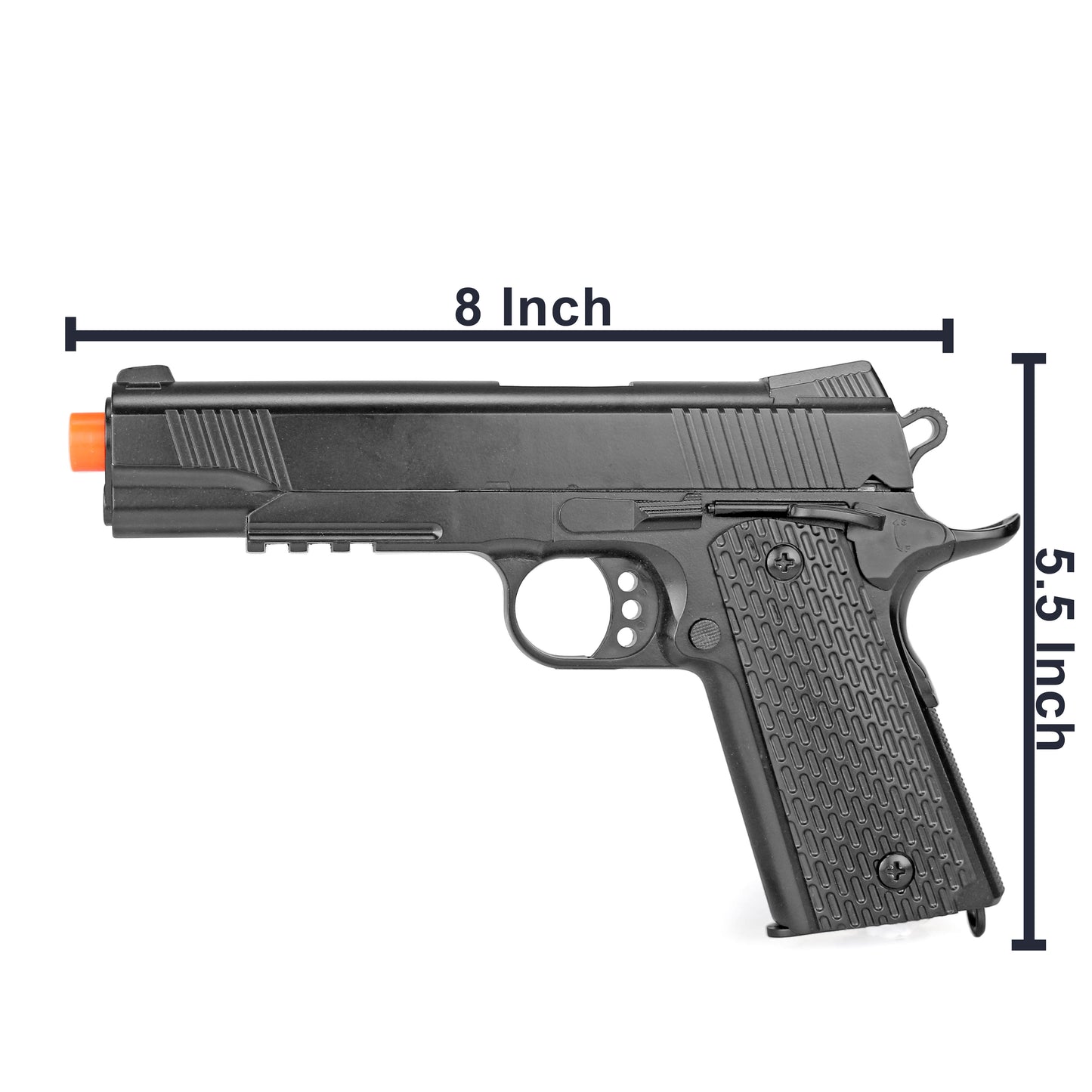 BBTac 1911 Tactical Airsoft Pistol Handgun Replica Gun Metal Body Build Spring Loaded (Black)