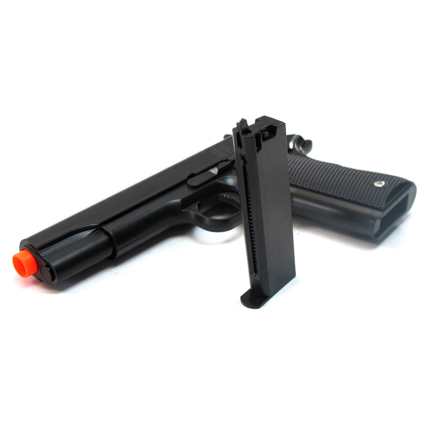 BBTac 1911 Airsoft Pistol Handgun Replica Spring Loaded with Realistic Working Hammer, Saftey grip and Magazine (Black Tactical)
