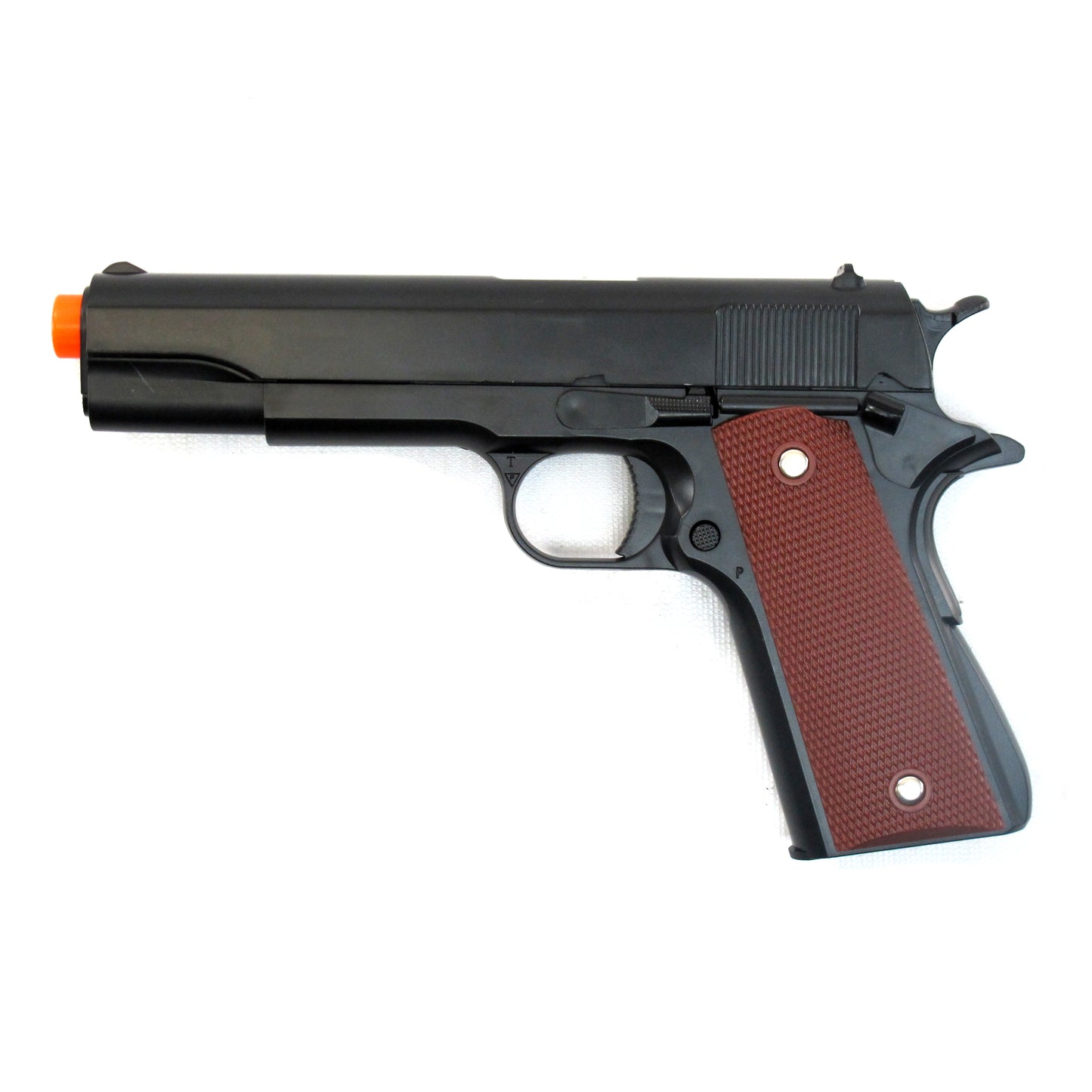 BBTac 1911 Airsoft Pistol Handgun Replica Spring Loaded with Realistic Working Hammer, Saftey grip and Magazine (Wood)