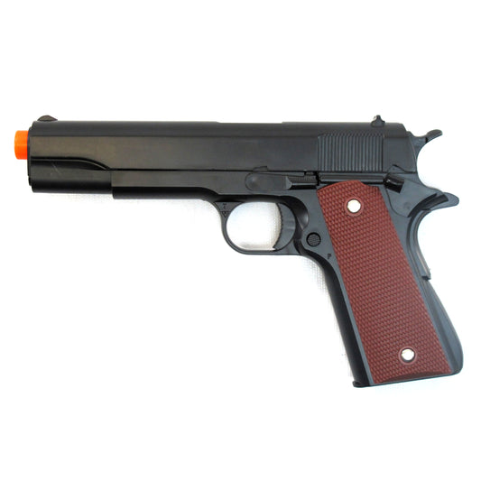 BBTac 1911 Airsoft Pistol Handgun Replica Spring Loaded with Realistic Working Hammer, Saftey grip and Magazine (Wood)