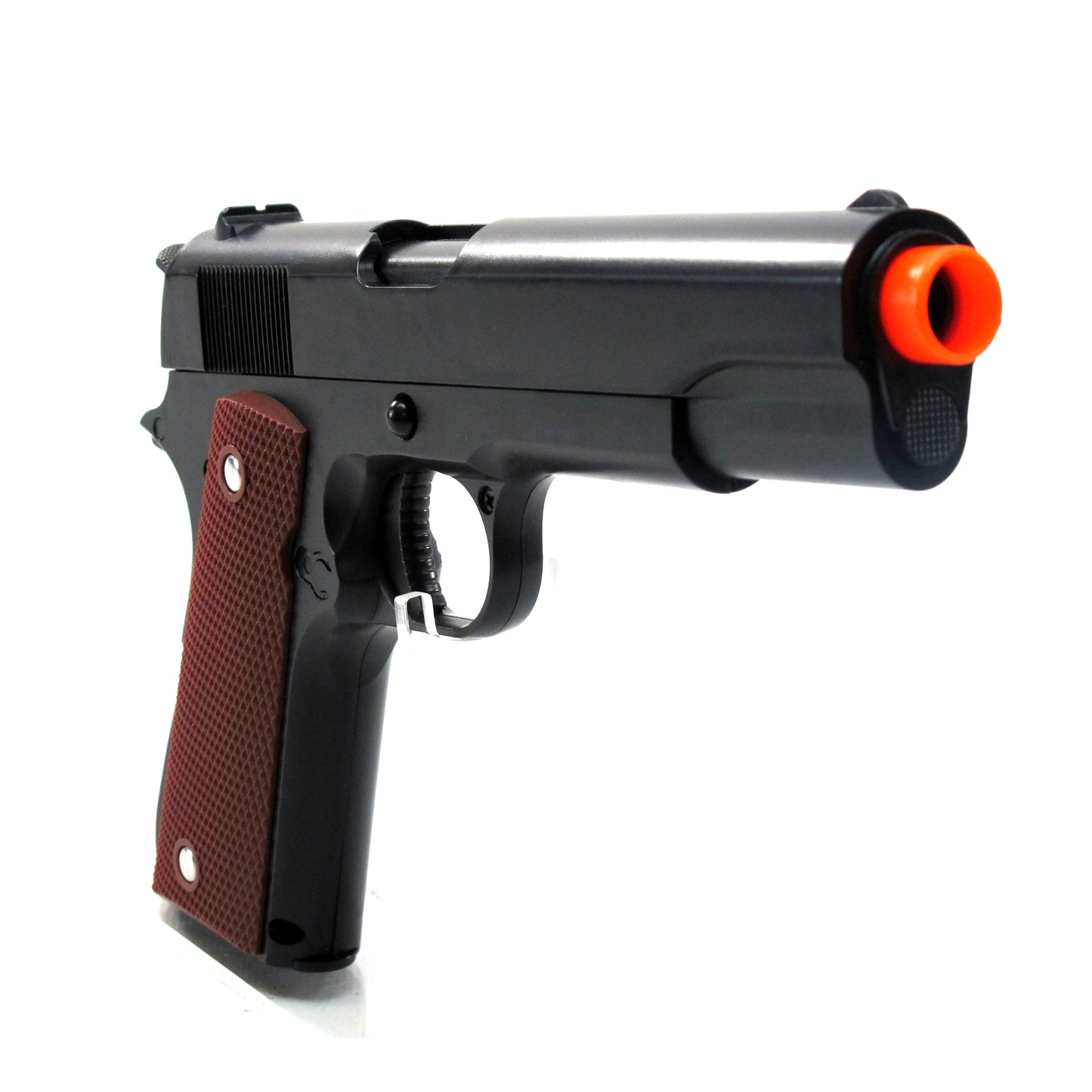 BBTac 1911 Airsoft Pistol Handgun Replica Spring Loaded with Realistic Working Hammer, Saftey grip and Magazine (Wood)