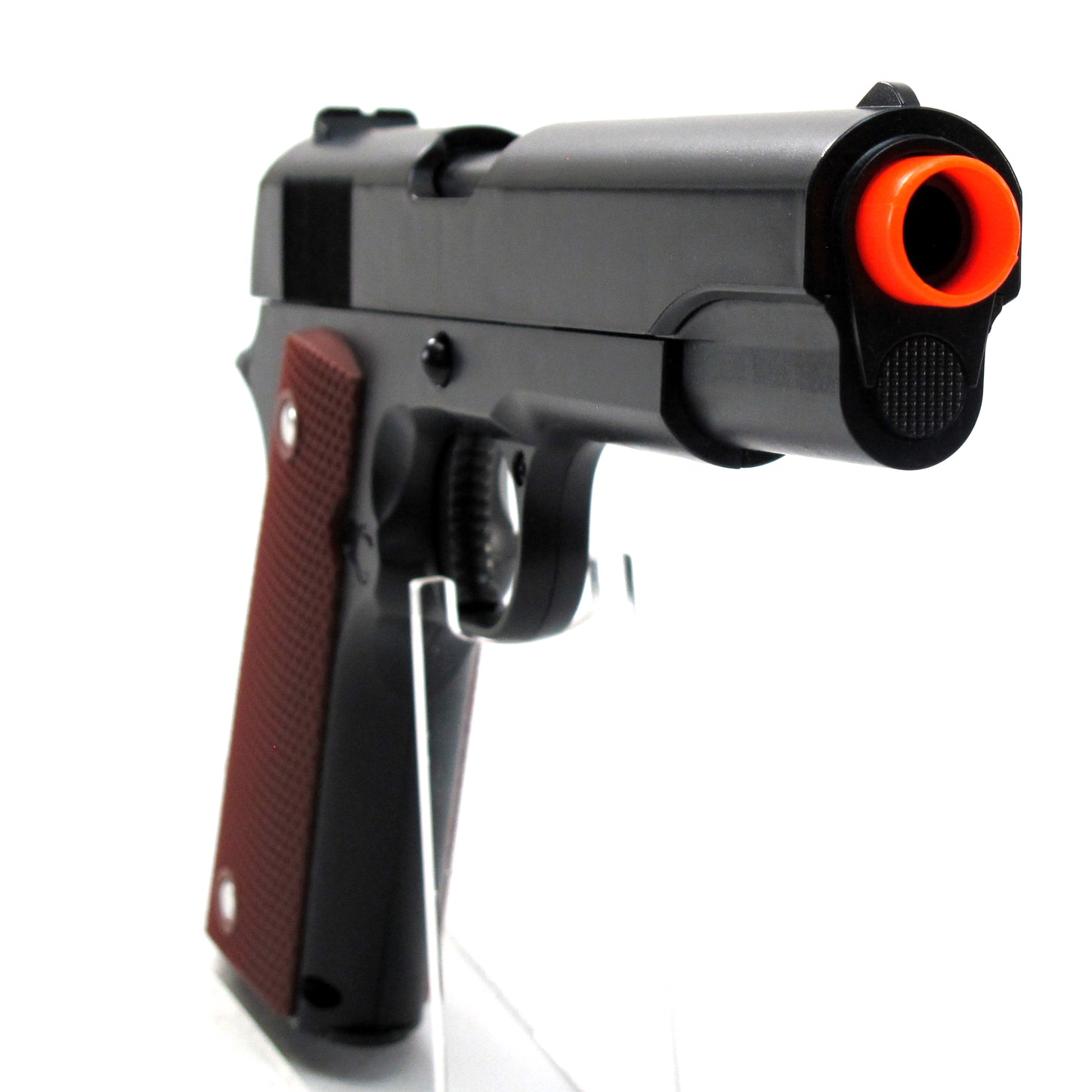 BBTac 1911 Airsoft Pistol Handgun Replica Spring Loaded with Realistic Working Hammer, Saftey grip and Magazine (Wood)
