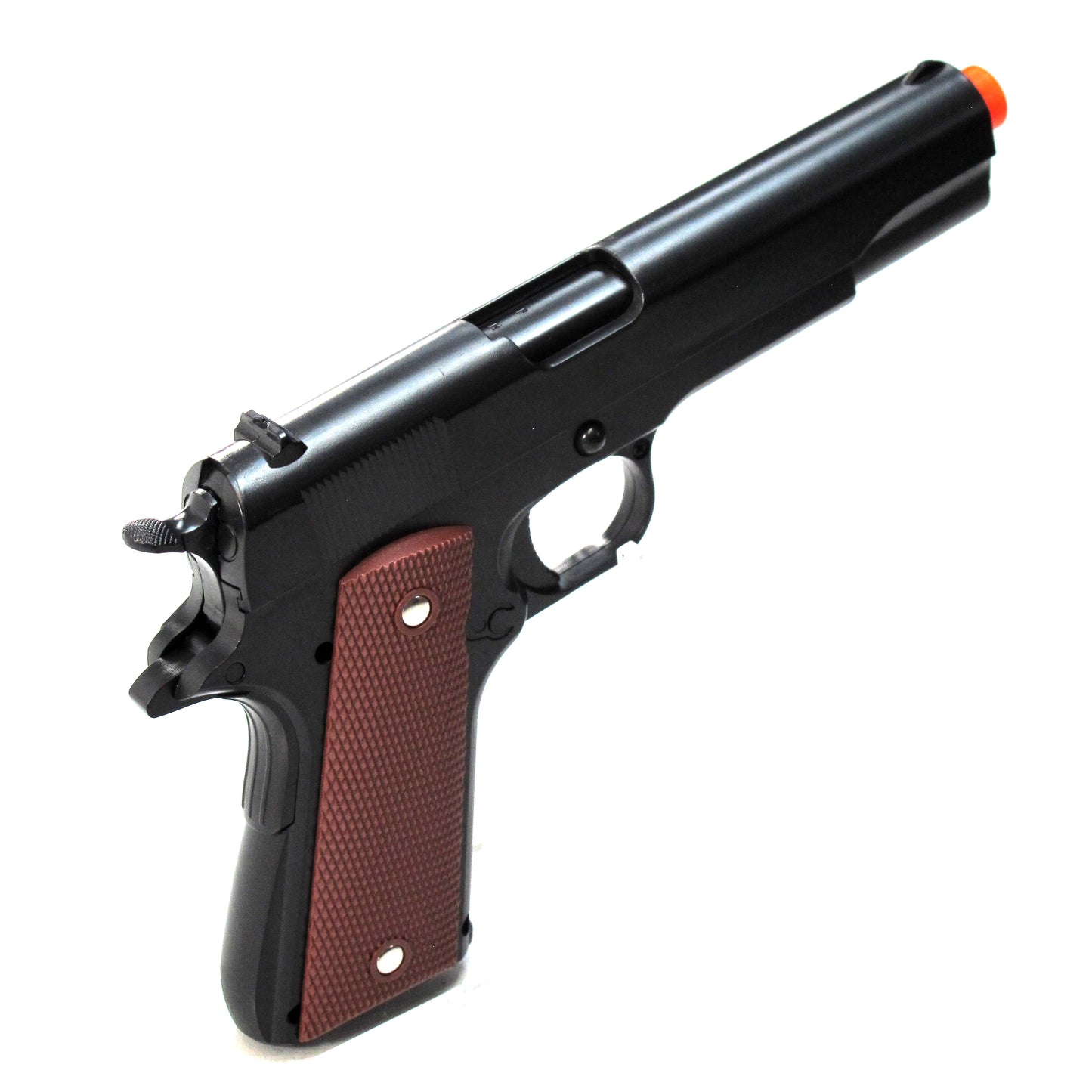BBTac 1911 Airsoft Pistol Handgun Replica Spring Loaded with Realistic Working Hammer, Saftey grip and Magazine (Wood)
