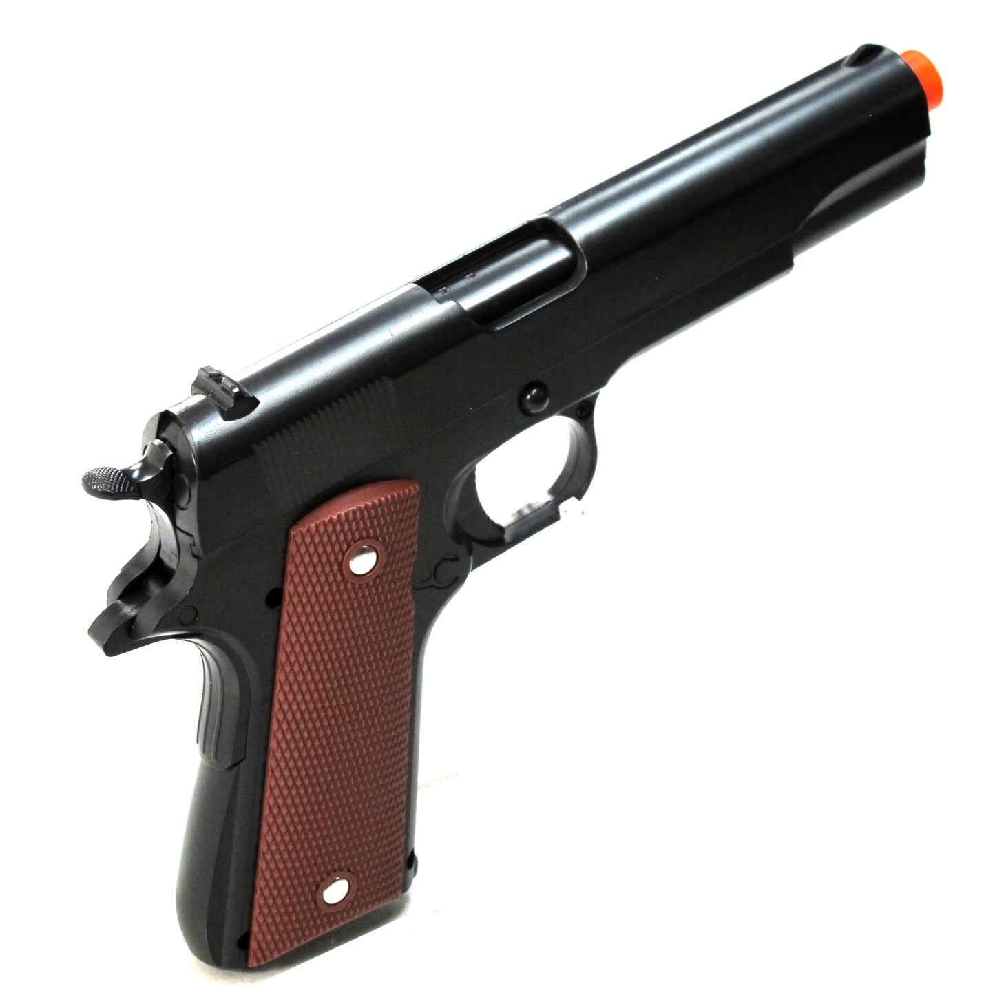 BBTac 1911 Airsoft Pistol Handgun Replica Spring Loaded with Realistic Working Hammer, Saftey grip and Magazine (Wood)