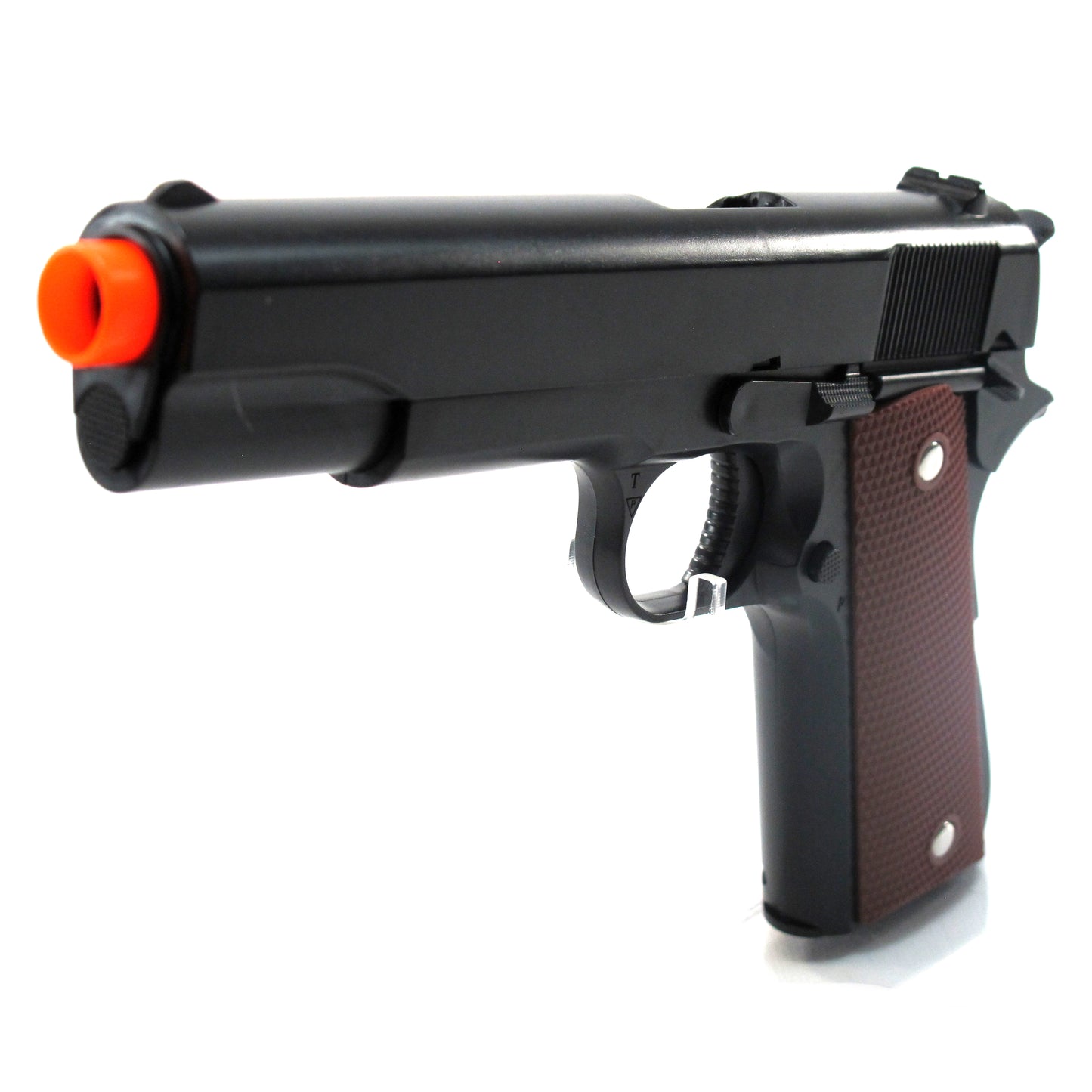 BBTac 1911 Airsoft Pistol Handgun Replica Spring Loaded with Realistic Working Hammer, Saftey grip and Magazine (Wood)