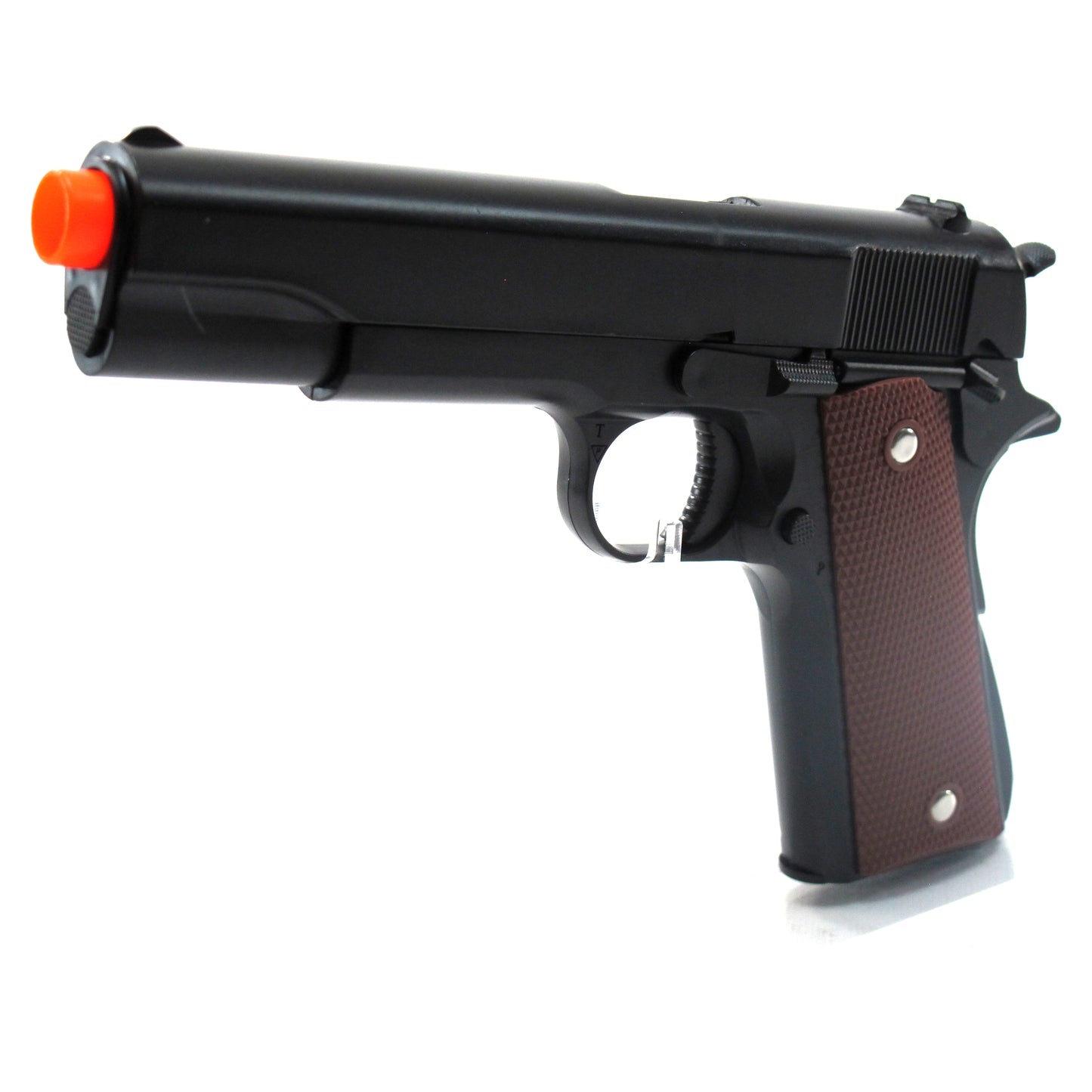 BBTac 1911 Airsoft Pistol Handgun Replica Spring Loaded with Realistic Working Hammer, Saftey grip and Magazine (Wood)
