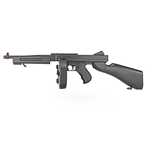 BBTac Airsoft Tommy Gun M1A1 Sub-Machine Gun Chicago Full Auto Electric SMG AEG with Drum, Battery & Charger