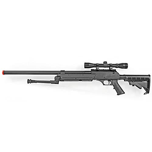 Spring Bolt Action Well m187d fps-550 Metal Airsoft Sniper Rifle Gun w/Scope, bi-pod(Airsoft Gun)