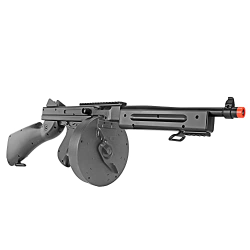 BBTac Airsoft Tommy Gun M1A1 Sub-Machine Gun Chicago Full Auto Electric SMG AEG with Drum, Battery & Charger