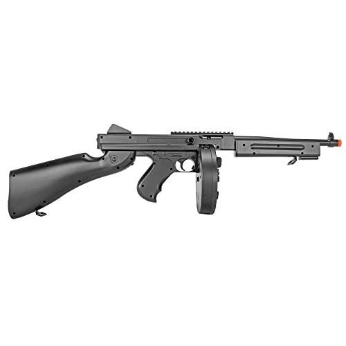 BBTac Airsoft Tommy Gun M1A1 Sub-Machine Gun Chicago Full Auto Electric SMG AEG with Drum, Battery & Charger