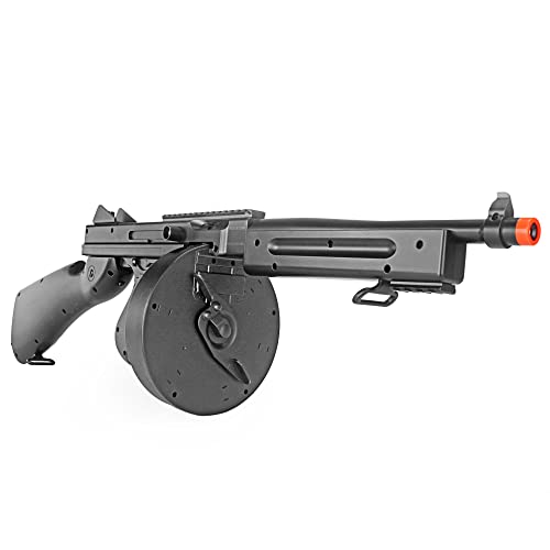 BBTac Airsoft Tommy Gun M1A1 Sub-Machine Gun Chicago Full Auto Electric SMG AEG with Drum, Battery & Charger