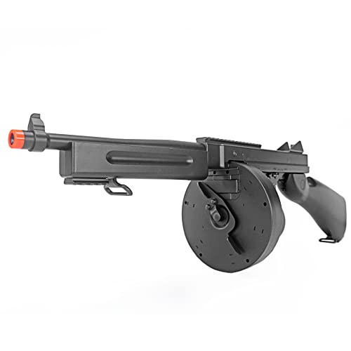 BBTac Airsoft Tommy Gun M1A1 Sub-Machine Gun Chicago Full Auto Electric SMG AEG with Drum, Battery & Charger