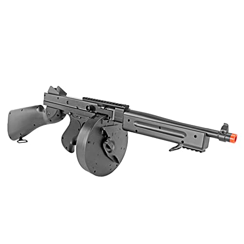 BBTac Airsoft Tommy Gun M1A1 Sub-Machine Gun Chicago Full Auto Electric SMG AEG with Drum, Battery & Charger