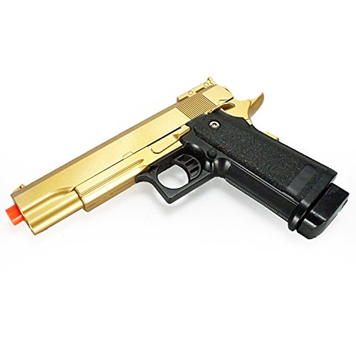 bbtac airsoft pistol bt-g1911 golden 1911 airsoft spring powered pistol gun, zinc alloy construction, aim sights, 300+ fps, with bbtac warranty & tech support(Airsoft Gun)