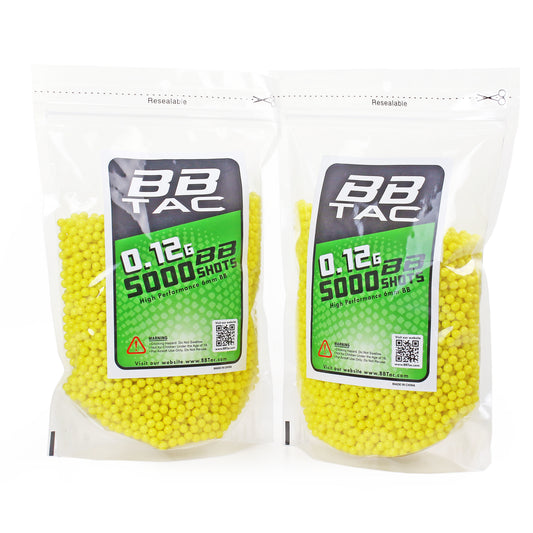 BBTac 10000 Rounds .12g 6mm BBs for Airsoft Guns (Yellow) (Pack of 2, 5000 Bag)