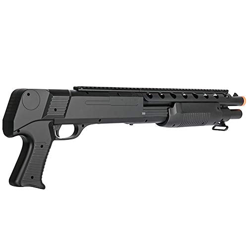 BBTac Airsoft Shotgun M309 Pump Action - Tactical Airsoft Shotgun, Weaver Top Rail, Removeable Clip, Powerful 445 Fps with 6mm BBS