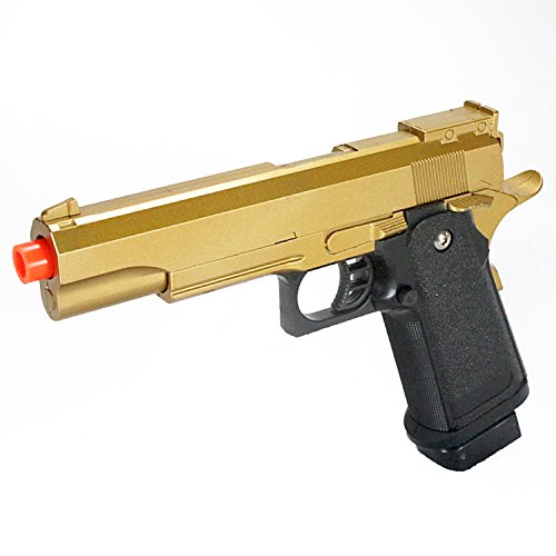 bbtac airsoft pistol bt-g1911 golden 1911 airsoft spring powered pistol gun, zinc alloy construction, aim sights, 300+ fps, with bbtac warranty & tech support(Airsoft Gun)