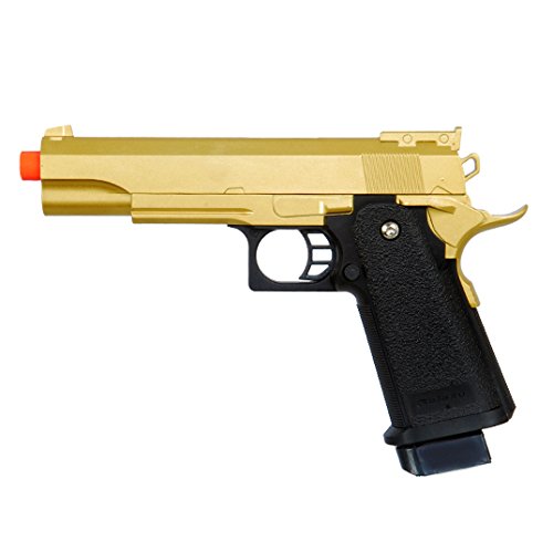 bbtac airsoft pistol bt-g1911 golden 1911 airsoft spring powered pistol gun, zinc alloy construction, aim sights, 300+ fps, with bbtac warranty & tech support(Airsoft Gun)