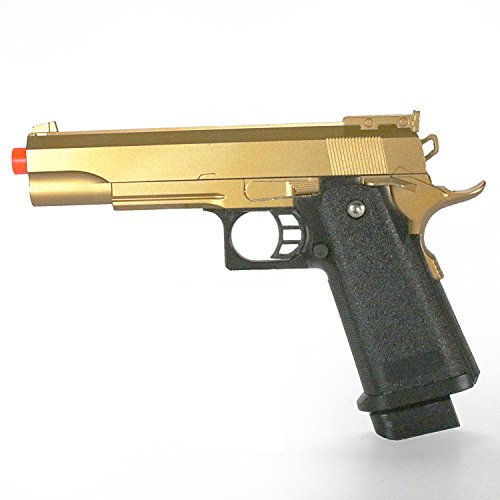 bbtac airsoft pistol bt-g1911 golden 1911 airsoft spring powered pistol gun, zinc alloy construction, aim sights, 300+ fps, with bbtac warranty & tech support(Airsoft Gun)