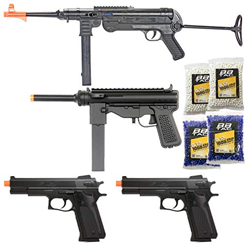 BBTac Airsoft Gun Package - World War II Collection of 4 Airsoft Guns, Spring Rifles and Pistols, 4000 BB Pellets, Great for Starter Pack Game Play